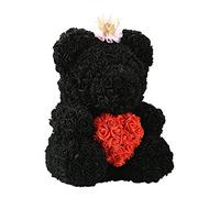 40cm Bear Of Roses Artificial Flowers Crown Teddy Home Wedding Festival DIY Wedding Decoration Gift Floral (Color : Black, Size : With Crown)