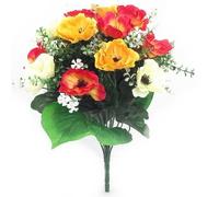 40cm Beautiful Artificial Silk Cream / Yellow & Orange Anemone Bush with 17 Flower Heads- Home Wedding Anniversary Grave