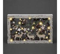 SHATCHI Christmas Pre-Lit Warm White LED Frame Tabletop Centrepiece Decoration with Pinecones and Baubles Holiday Home Décor - (Tree/Star, Wood, Wooden Rectangle, 40 X 25 CM