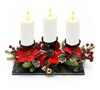 40CM Christmas Tabletop Candle Holders Vintage Metal Tea Light Candlestick Holders Xmas Poinsettia Candle Stick Holder with Berries and Pine Cones for Christmas Window Table Decoration