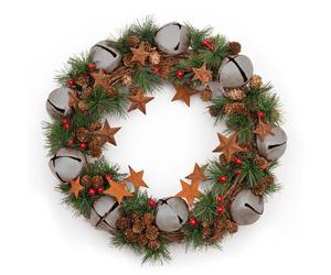 40CM Christmas Wreath Silver Bell Star Cone Berry Outdoor Xmas Home Office Décor