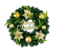 40cm Christmas Wreath with Lights Pre-lit Xmas Decorations Front Door Artificial Pine Garland for Door Table Window Wall Stairs with Bowknot Bells Balls Decor, Battery Operated (Green, One Size)