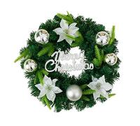 40cm Christmas Wreath with Lights Pre-lit Xmas Decorations Front Door Artificial Pine Garland for Door Table Window Wall Stairs with Bowknot Bells Balls Decor, Battery Operated (Olive, One Size)