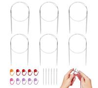 40cm Circular Knitting Needles, 6PCS 2.5mm, 3mm, 3.5mm, 4mm, 4.5mm and 5mm Round Short Circle Needle with 10 Mark Buckles, Stainless Steel Circle Knitting Needles Set for Socks, Hats, Sweater