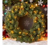 40cm Classic Decorative Christmas Wreath, with LED Lights, Green PVC Wreath Christmas Decoration, for Indoor & Outdoor Home Decoration Ornament