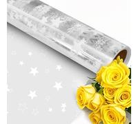 40CM Clear Cellophane Wrap Printed with Star,Wide 40cm x Long 30m Florist Gift Wrappings for Christmas Birthday Gifts Hampers Easter Basket Valentines Day Flowers Crafts Packing Supplies