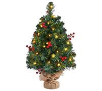 40cm Desktop Mini Christmas Tree - Pre-Lit Snowflake Red Berries Xmas Trees with Led Lights, Portable Artificial Holiday Decoration Tree for Christmas Party Home Office (Style B, 1PC)