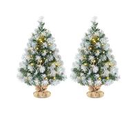 40cm Desktop Mini Christmas Tree - Pre-Lit Snowflake Red Berries Xmas Trees with Led Lights, Portable Artificial Holiday Decoration Tree for Christmas Party Home Office (Style A, 2PCS)
