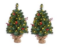 40cm Desktop Mini Christmas Tree - Pre-Lit Snowflake Red Berries Xmas Trees with Led Lights, Portable Artificial Holiday Decoration Tree for Christmas Party Home Office (Style B, 2PCS)