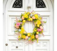 40cm Easter Door Wreath with Artificial Eggs & Flowers - Spring Wreath for Front Door, Window, Wall or Kitchen - Indoor/Outdoor Home Decoration