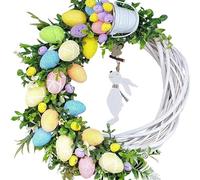 40cm Easter Wreath for Front Door,Easter Decorating Rattan Circle Wreaths,Ornaments Cute Bunny Shape Decorations,Easter Egg Wreath Artificial Flower Wreath Front (35x40cm,Hanging Rabbit Wreath)