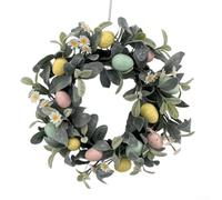 40CM Easter Wreath for Front Door,Easter Egg Wreath, Farmhouse Easter Wreath, Rustic Spring Door Wreath with Pastel Eggs and Daisies, Hand-Crafted Silk Flower Garland for Wall Mantel Entryway