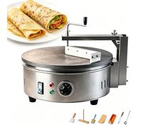 40cm Electric Crepe Maker, 2500W Thermostatic Control Commercial Pancake Griddle, Non-Stick Cast Iron Hotplate with Full Tools Set, Semi-Automatic Breakfast Griddle for Snack Shop & Home Use