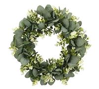 40cm Eucalyptus Wreath for Front Door - Green Leaves Spring Outdoor Artificial Greenery Hanging Decoration With Flowers, Simulation Eucalyptus Leaf Garland
