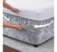40cm Extra Deep Divan Bed Base Wrap Cover, Velvet Bed Frame Cover, Elastic Around The Base, Easy to Insert, Fitted Valance Sheet Skirt Single Double King SuperKing Size (Silver Grey, Double)