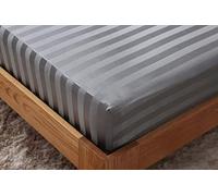 40cm Extra Deep Stripe Fitted Sheet 100% Egyptian Cotton 600 Thread Count Bedsheet Mattress Covers White Grey Bottom Sheets Double King Super King Bed Size (Super King, Grey)