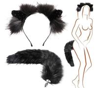 40cm Faux Fox Tail Butt Plug, Halloween Christmas Costumes Detachable Multi-Function Anal Plug with Cat Ears Headband