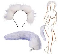 40cm Faux Fox Tail Butt Plug, Halloween Christmas Costumes Detachable Multi-Function Anal Plug with Cat Ears Headband