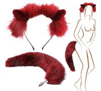 40cm Faux Fox Tail Butt Plug, Halloween Christmas Costumes Detachable Multi-Function Anal Plug with Cat Ears Headband
