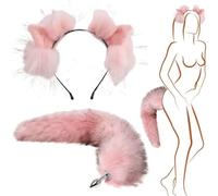 40cm Faux Fox Tail Butt Plug, Halloween Christmas Costumes Detachable Multi-Function Anal Plug with Cat Ears Headband