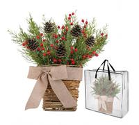 40cm Front Door Wreath, Real Wicker Basket, Burlap Bow & Pine Cones, Artificial Berries and Foliage, Winter Christmas Décor, Indoor or Outdoor Use, Reusable Storage Bag Included