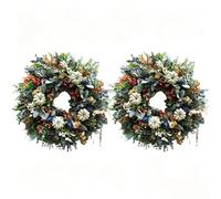 40cm Handmade White Pumpkin Ranunculus Wreath, Farmhouse Fall Front Door Decor Blends Ranunculus and Hydrangea with Large White Pumpkins, Window and Door Hanging (2Pcs)