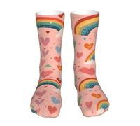 40Cm Ladies Socks Antibacterial Mens Calf Socks Breathable Crew Sock Love-Heart-Rainbow For Leisure Outdoor Trainer