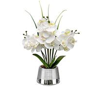 40CM Large Artificial White Orchid Flower in Pot, Fake Orchid Plant Potted Decorative Faux Phalaenopsis, Real Touch Artificial Flower for Home Decor, Table, Centerpiece, Office, Living Room