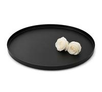 40cm Large Black Round Tray Decorative, Round Candle Plate with 3 Anti-slip Buffers, Circle Serving Platter Stainless Steel Storage Organizer Trays for Jewelry, Makeup, Candle, Drinks