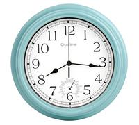 40cm Large Outdoor Clock - Waterproof Vintage Indoor Outdoor Wall Clocks with Thermometer for Garden,Patio, Pool,Home Decor - Teal,16 Inch