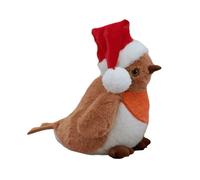40cm Large Plush Christmas Robin Decoration with Santa Hat Samuel Alexander Red One Size