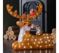 40cm Light up Acrylic Sitting Christmas Deer with Animals and 80 Warm White LEDs