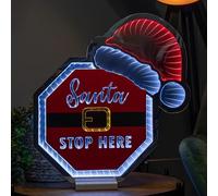 40cm Light up Christmas Santa Stop Here Sign with Hat Infinity Decoration & LEDs