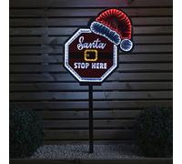 40cm Light up Christmas Santa Stop Here Sign with Santa Hat & LEDs