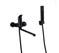40CM Long Nose Bathtub Faucets with Cold Hot Water, Single Handle Brass Bath Shower Set Wall Mounted Bathroom Bathtub Mixer Tap with Handheld Shower (Black)