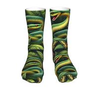 40Cm Mens Calf Socks Insulated Socks Breathable Walking Sock Realistic-Green-Snakes For Indoor Everyday Trekking