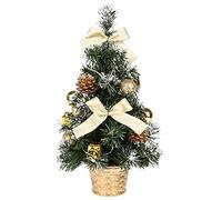 40CM Mini Tabletop Christmas Tree With LED Lights Small Artificial Xmas Tree Decor Mini Desktop Ornaments Tree Fit for Office Living Room Kitchen Windowsill (Gold)