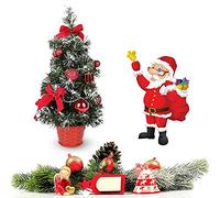 40CM Mini Tabletop Christmas Tree With LED Lights Small Artificial Xmas Tree Decor Mini Desktop Ornaments Tree Fit for Office Living Room Kitchen Windowsill (Red)