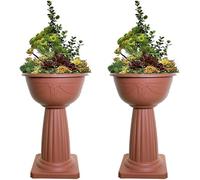 40cm Pedestal Planter Pot - Large Free Standing Flower Bowl Jardiniere | Venetian Outdoor & Indoor Garden Planter | Weatherproof Decorative Flower Pot for Patio, Balcony, Lawn (Terracotta, Pack of 2)