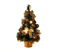 40cm Pre-lit Artificial Mini Christmas Tree Includes Small LED Lights, Glitter Branches Christmas Pine Cones Light up Bristle Pine for Xmas, Spring Home Decorations (Gold, One Size)