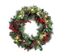 40cm Pre Lit Christmas Wreaths for Front Door with Lights, Light Up Artificial Wreaths for Window Fireplace Wall Decor Indoor Outdoor Home Christmas Decorations (16inch)