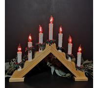 40cm Premier Christmas Candlebridge with 7 Flickering Bulb in Light Wood Finish Mains Operated Samuel Alexander Brown One Size