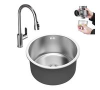 40cm Round Stainless Steel RV Kitchen Sink DropIn/Undermount Hand Wash Basin with PullOut Tap Space Saving Design for Wet Bar or Prep Area Ideal for 2842cm Installations
