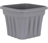 40cm Traditional Square Planter Upcycled Plastic Weather Resistant Flower Pot Plant Pot Container Decorative Home Gardening Nursery Bonsai Aloe Herbs Orchid Seedlings Sapling Box Drainage Holes (Grey)