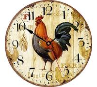 40cm Vintage Farmhouse Kitchen Wall Clocks Battery Operated Rooster Analog Clock for Dinning Living Room Decor,Thicken Wood Board,Non-Ticking