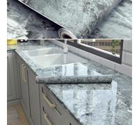 40cm(W)×5m(L), Glossy Marble Sticky Back Plastic Roll, Grey Marble Vinyl Wrap for Kitchen Worktop, Heat-Resistant Durable Worktop Vinyl Covering, Contact Paper Self Adhesive Furniture Stickers, SMALL