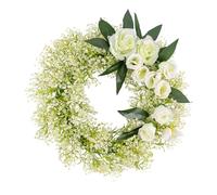 40cm White Flower Wreath for Front Door, Hanging Artificial Rose Wreath for Summer Spring Indoor Outdoor Decor