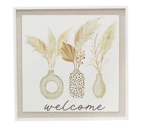 40cm White Wooden Welcome Sign House Plaque | Botanical Pampas Grass Large Decorative Welcome Plaque | Shabby Chic Home Accessories