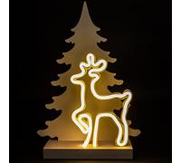 40Cm Wooden Christmas Tree Decoration Pre Lit LED Neon Reindeer Silhouette Scene Ornament Table Window Battery Operated