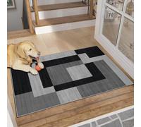 (40cm x 60cm ( 1 ft 4" x 2 ft)- Small Bath Door Mat Rug) Modern Rugs Carpets Soft Milo Black & Grey Rug